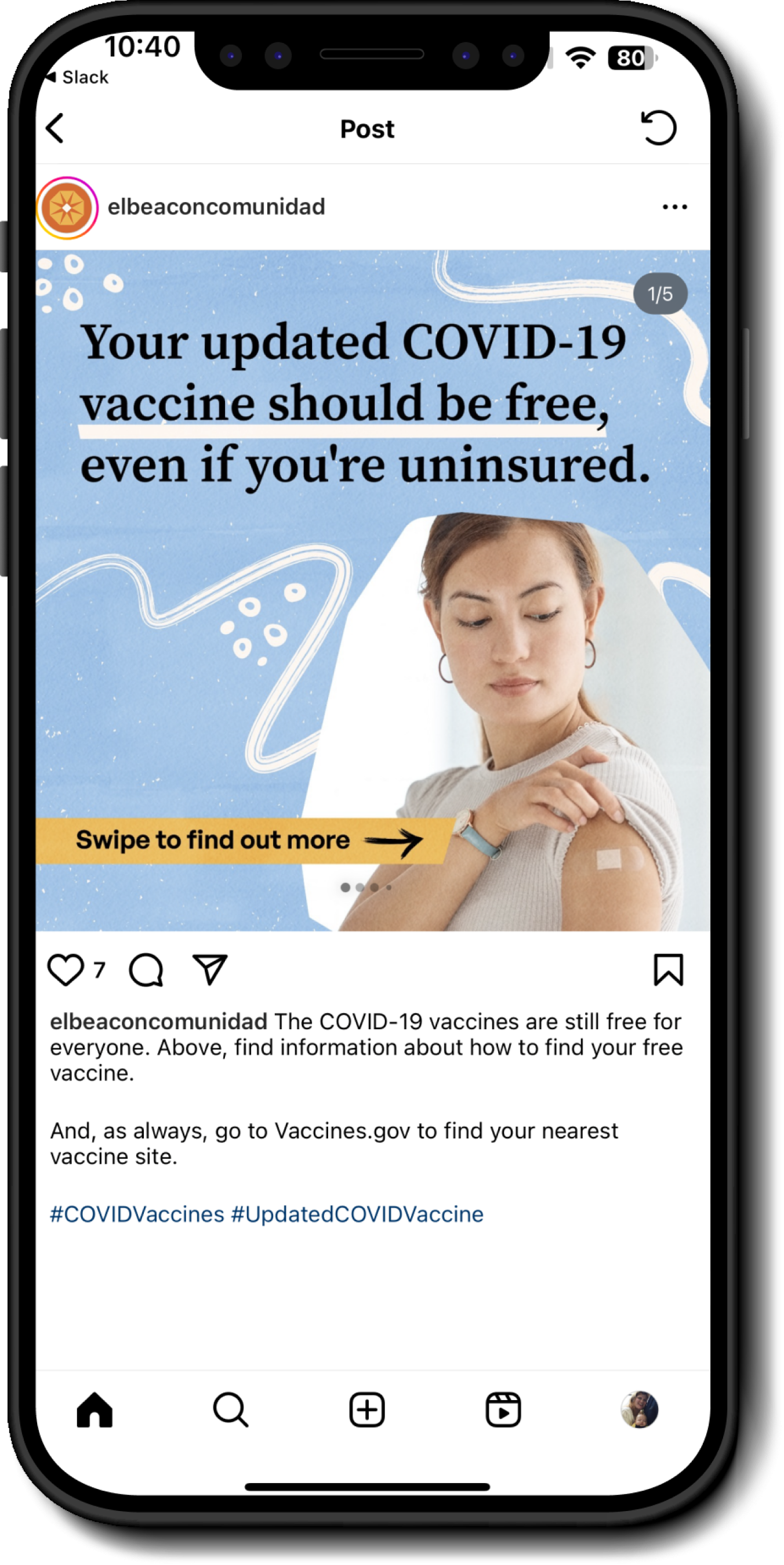 Image of a phone with the El Beacon website on the screen.